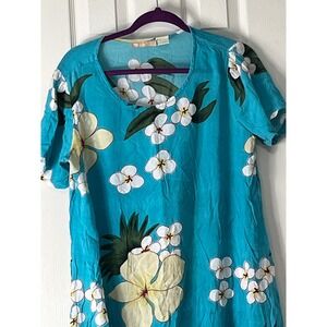 La Cera Womens Blue Tropical Floral Rayon Short Sleeve Shift Dress Med RN70210